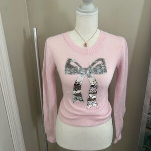 Pink Sweater with Silver Bow Detail